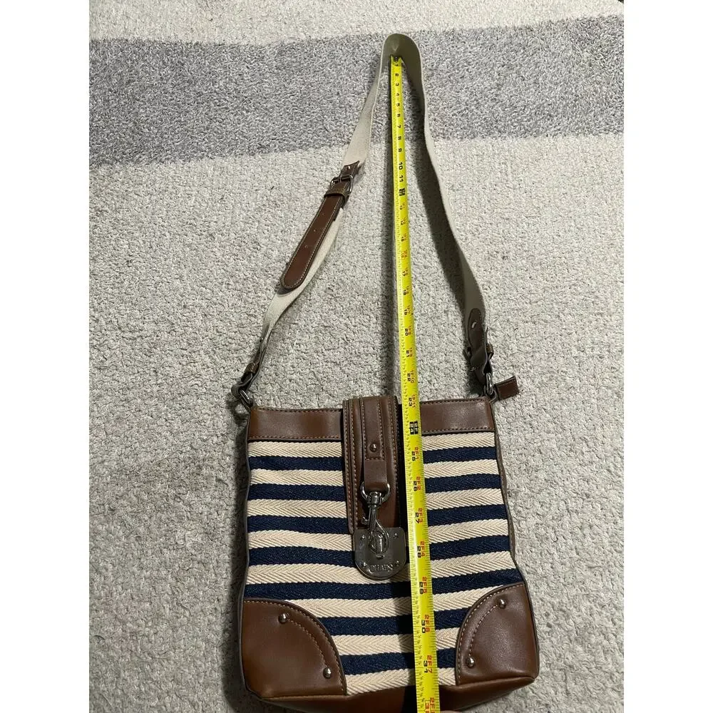 Ralph Lauren Chaps Crossbody Purse Bag Striped White Blue Tan Shoulder
